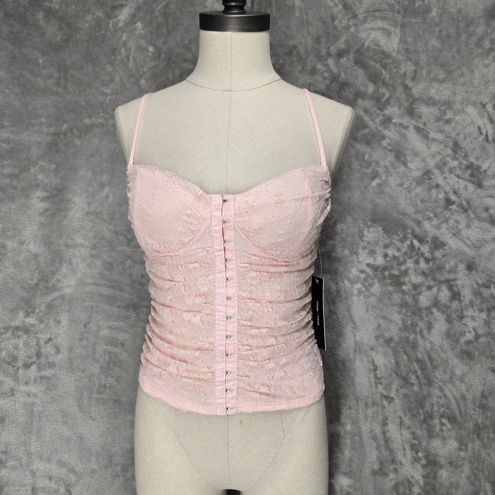 Moa Moa Pink Floral Lace Ruched Corset Camisole Top Coquette Fairycore Pastel S